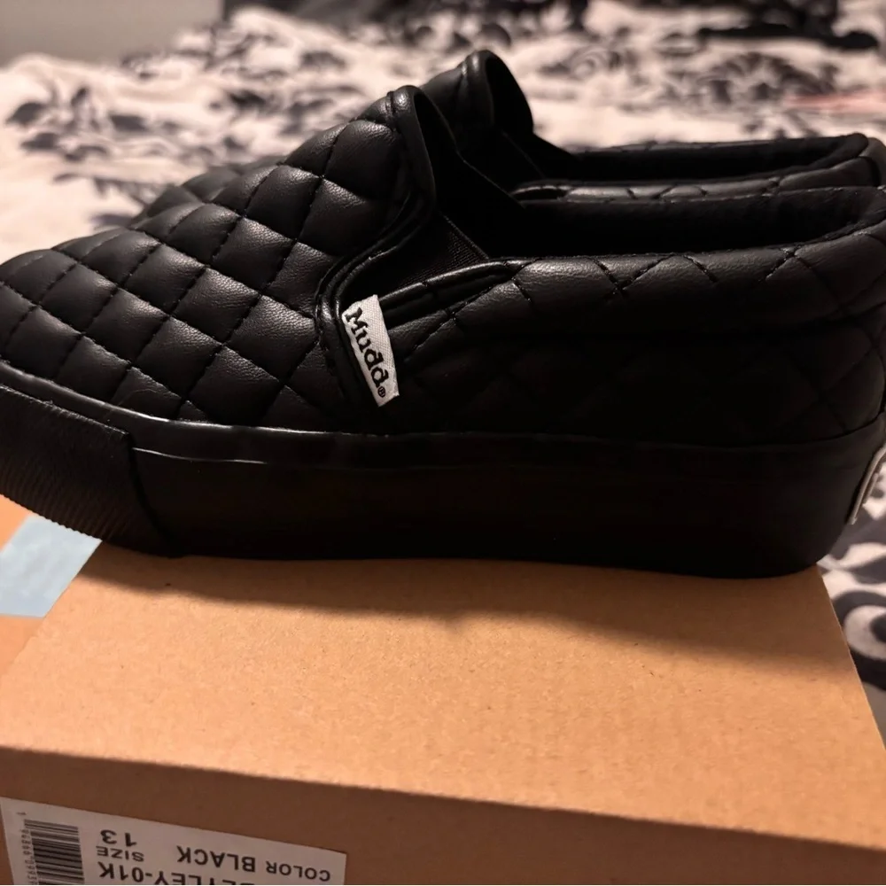 Mudd Quilted Black Kid’s Slip-On Loafers - New with Box